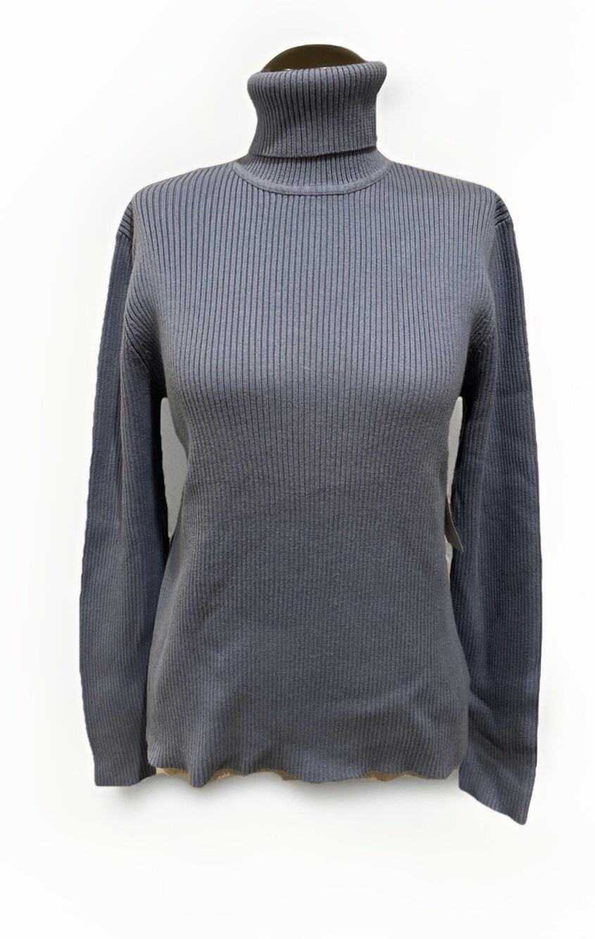 Lauren Ralph Lauren Blue Ribbed Turtleneck Sweater L NWT 100% Cotton RLL Logo